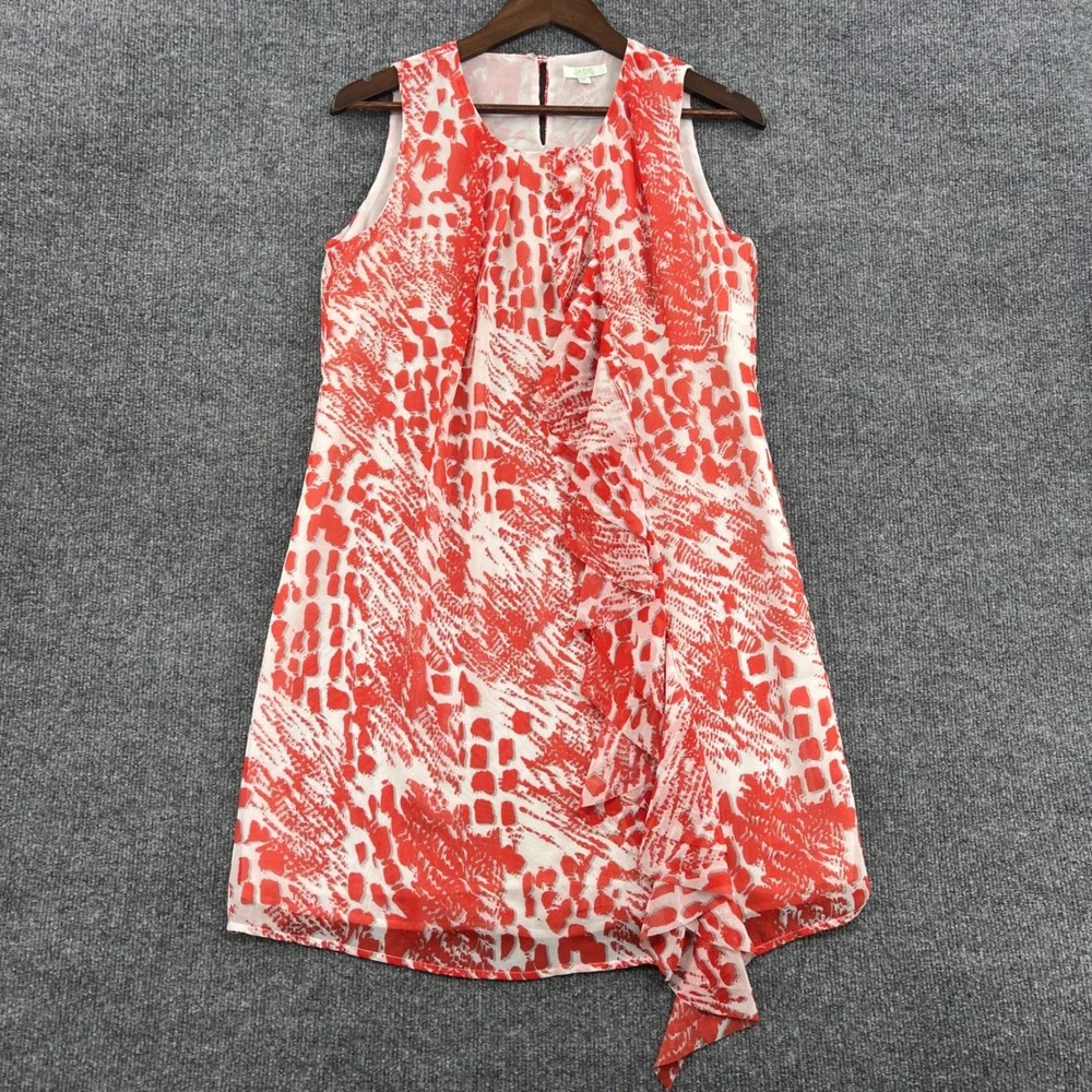 Jade Melody Tam Ruffle Shift Dress Womens M Coral White Boho Vacation Tropical